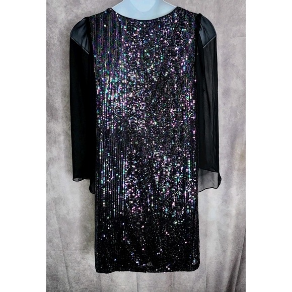 CONNECTED Plus Size Sequined‎ Chiffon Sleeve Dress Black Size 18W Party Holiday - Picture 3 of 7